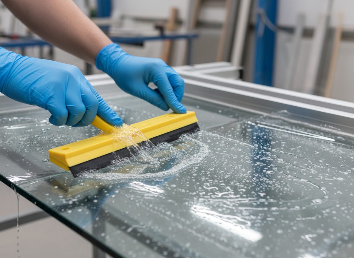 Certified installer applying PDLC smart glass film with precision tools