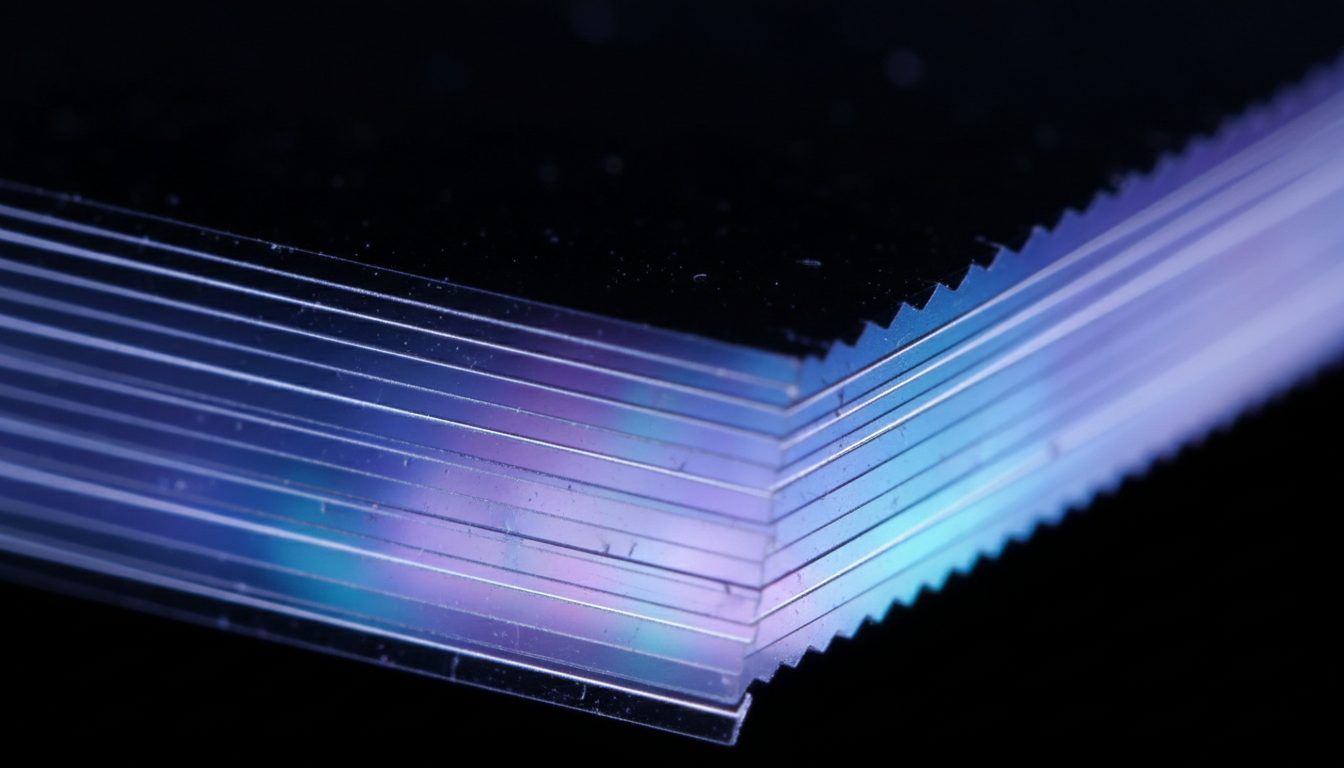 Macro close-up of the layered structure inside PDLC switchable glass film