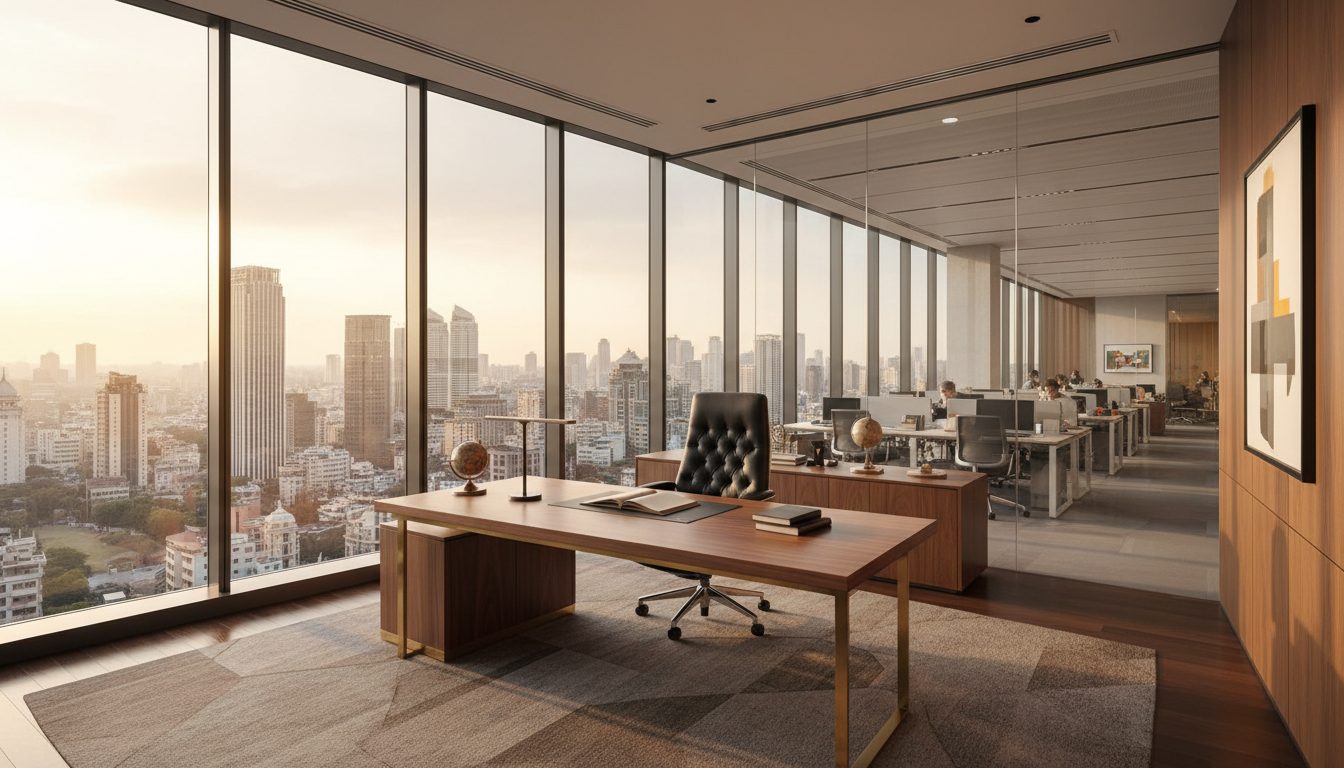 Executive cabin with switchable glass wall
