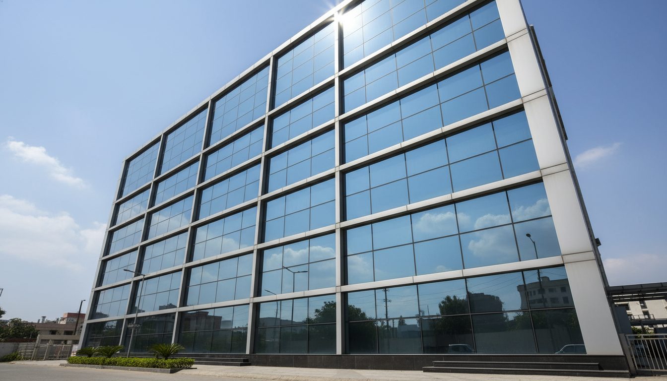 Building glass facade with switchable film panels