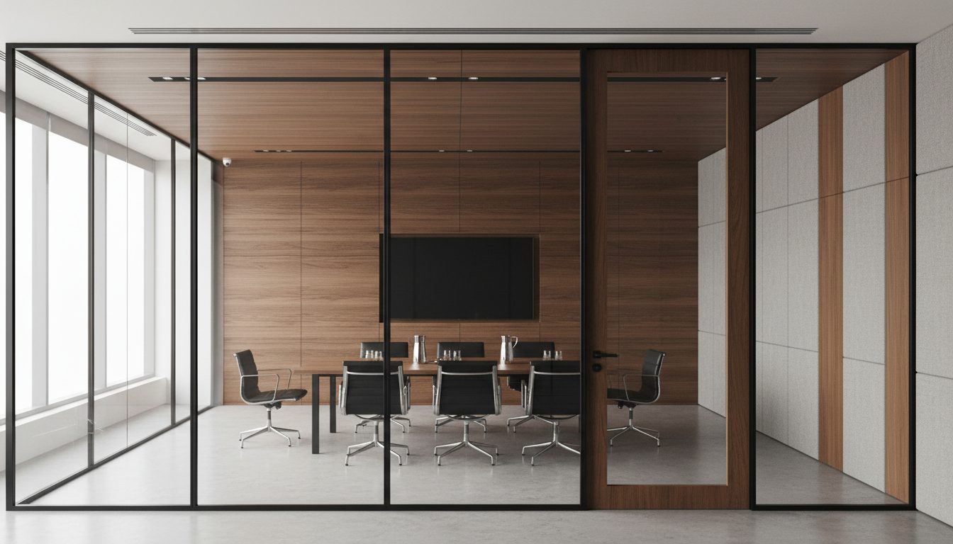 Office partition built from switchable glass