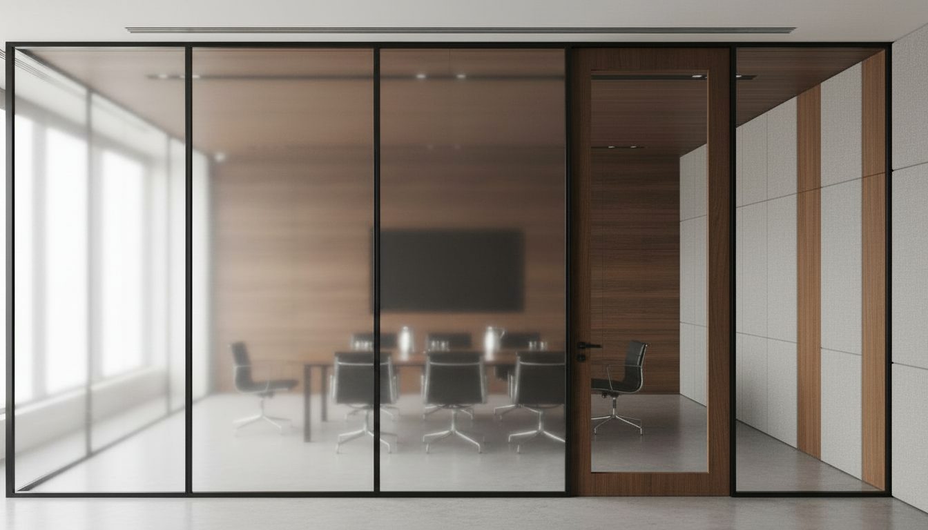 The same partition wall with glass frosted, meeting room private