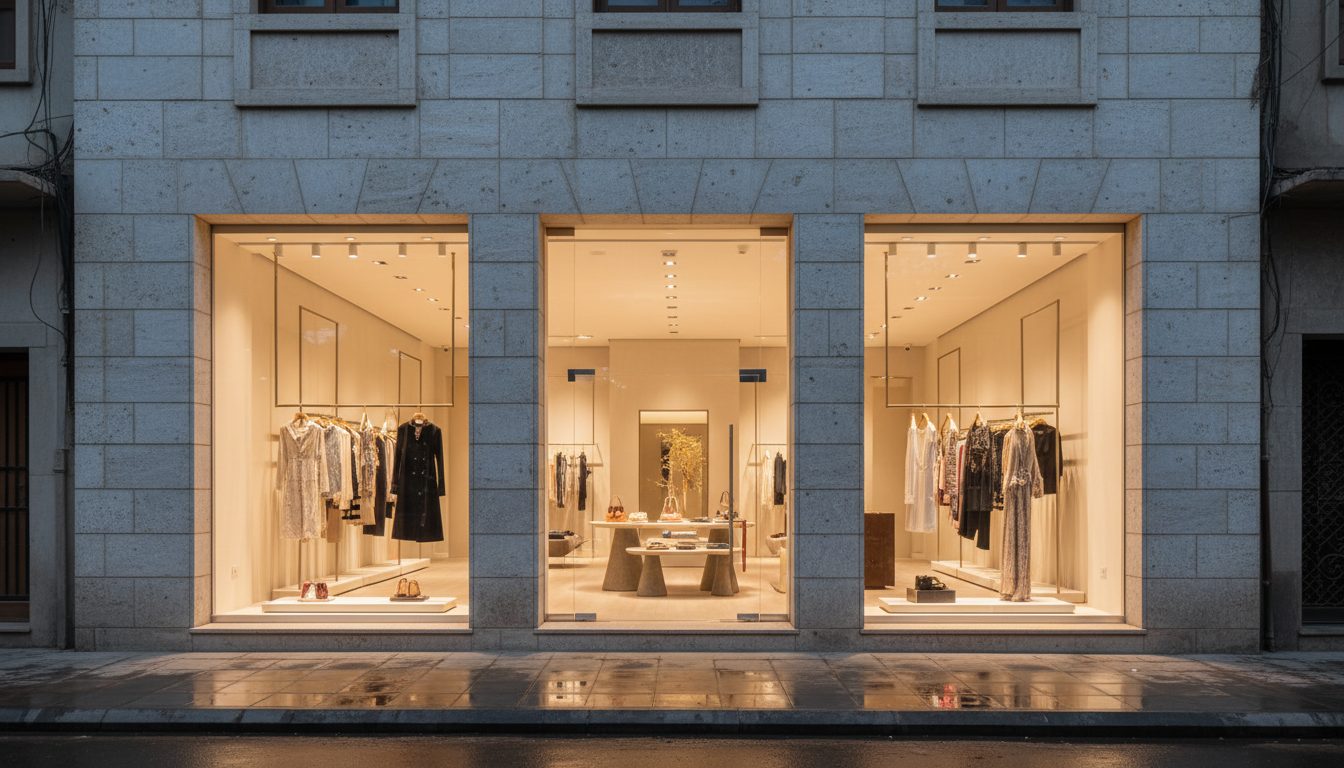Retail storefront with switchable glass film