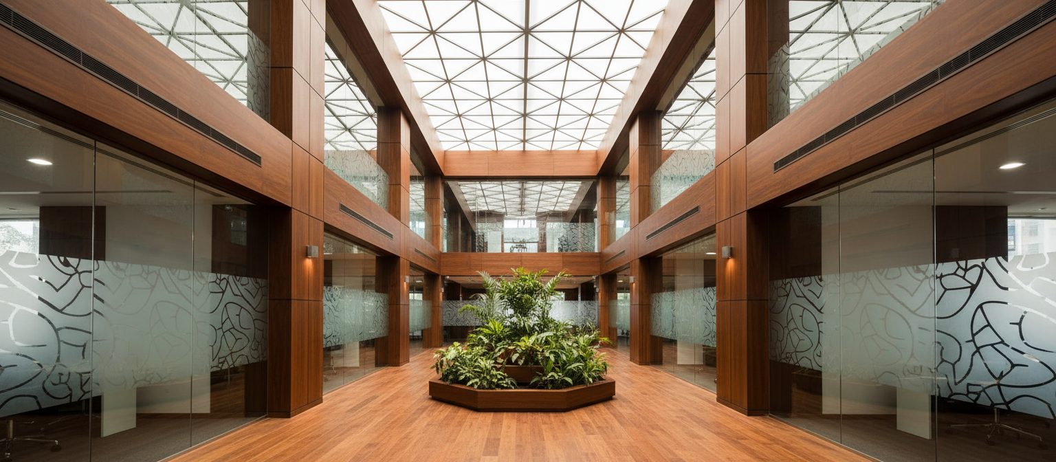 Collage of interior spaces fitted with FrostFlip switchable smart glass